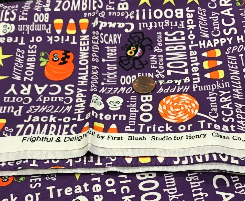 Halloween*Boo!!!*Caramelo* Arañas/Telas*Calabazas* Vidrio Henry* 100% Algodón* 8"x 21" Foto 4 de 4