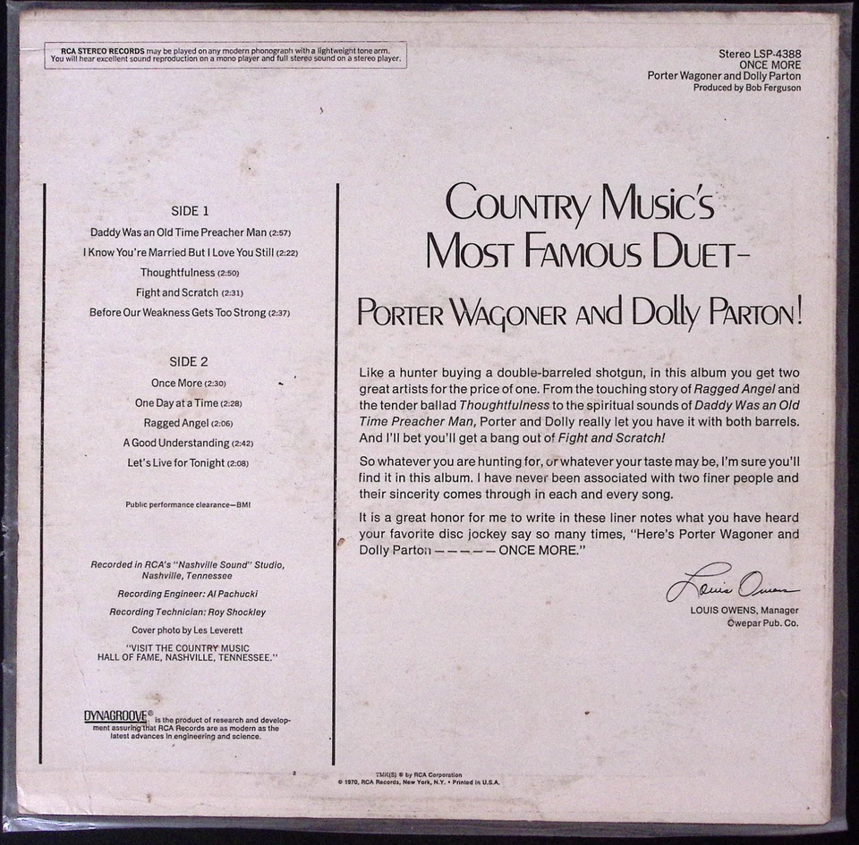 PORTER WAGONER AND DOLLY PARTON ONCE MORE RCA VICTOR RECORDS    VINYL LP 166-25 Foto 2 de 4