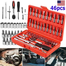 46PCS Metric Socket Set Ratchet Torx Wrench Kit 1/4" Drive Repair Tool With Case