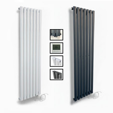 Electric Single Vertical Column Oval Tube Radiator –  Anthracite/White 1600x420