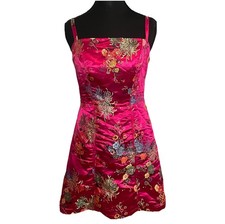 Urban Outfitters Small Pink Floral Brocade Mini Dress Asian Inspired Satin Slip