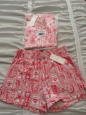 NWT Lilly Pulitzer SET Mizner Red Seaside Harbour Short/Skipper Sm