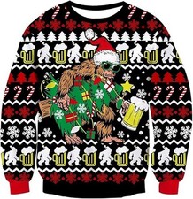 Bigfoot Beer Ugly Christmas Sweater Sasquatch Lights Presents Funny Holiday