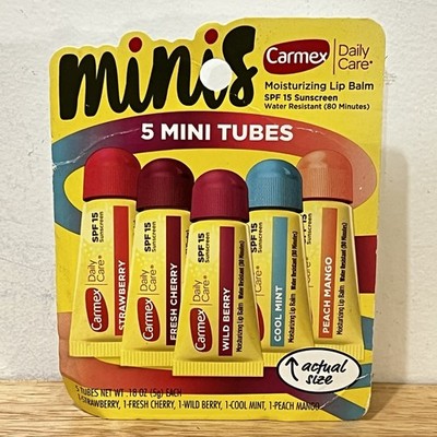 Carmex Minis Moisturizing Lip Balm Variety Pack 5 Mini Tubes 0.18 Oz Each SPF 15