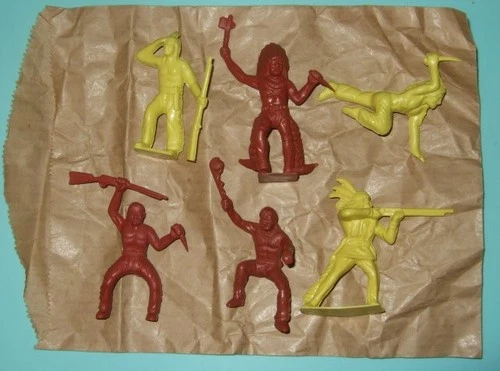 Mint In Bag 6 Orig. Old Marx 60mm INDIANS For Western Playsets