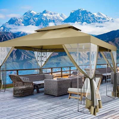 10x13FT Outdoor Gazebo Pop Up Patio Gazebo with Mosquito Netting Canopy Tent