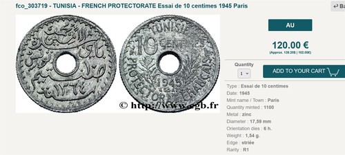 🧭 🇹🇳 TÚNEZ 10 CÉNTIMOS 1945 ESSAI SOLO 1100 HECHO ESCASO B86 #Z8620 - Imagen 6 de 7