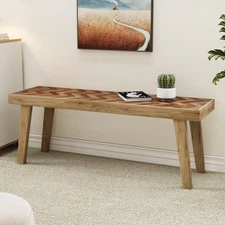 Natural Mango Wood Bench - Handcrafted Solid Wood Bench, 48 Inch, Rustic