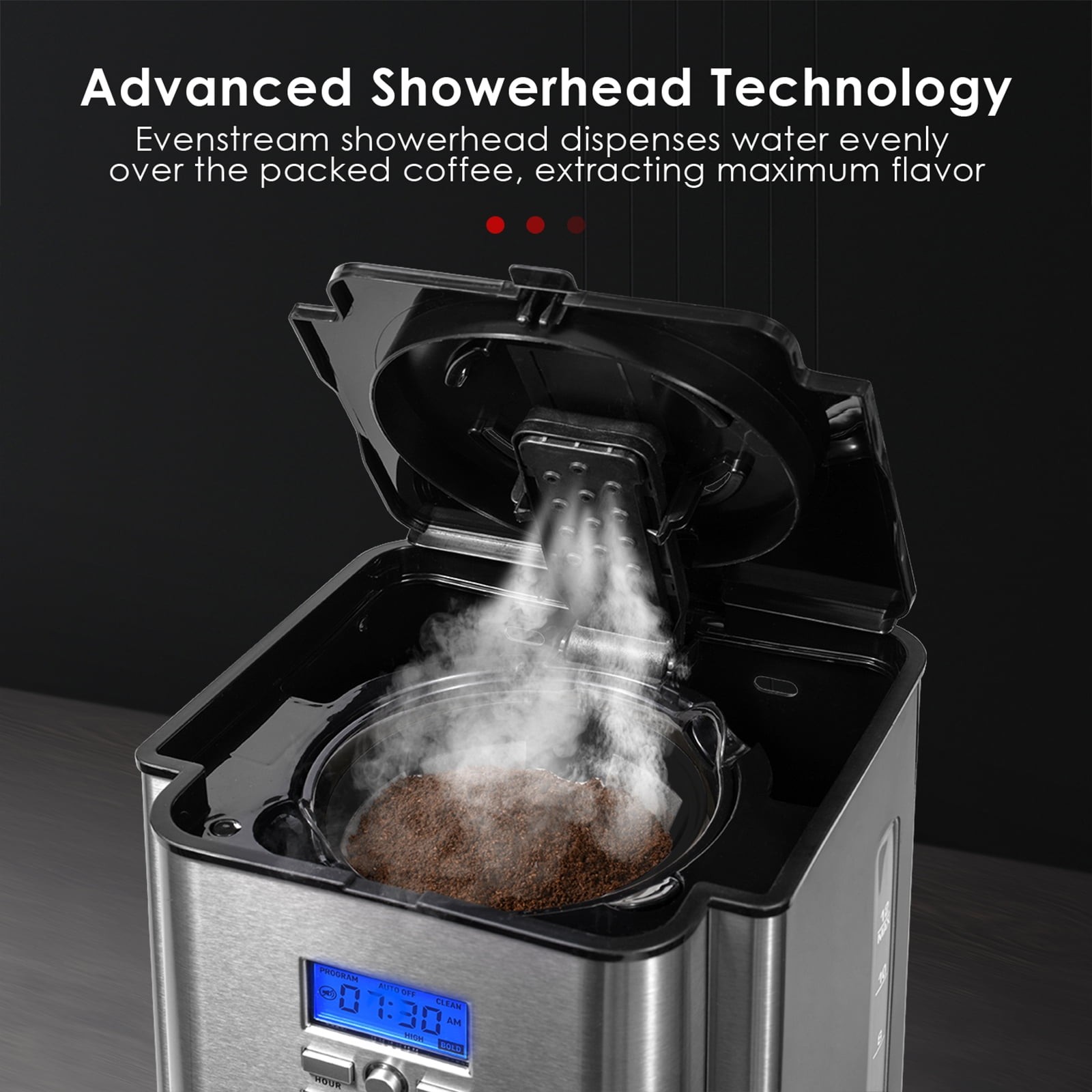 12-Cup Stainless Steel Drip Coffee Maker Programmable Self-Cleaning