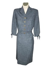 Vintage Phillips Fashions 1940s Blue Skirt Jacket Set XS S 40s Pinup Tailored
