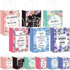 24 Pcs Religious Gift Bags Spanish Bible Verse Treat Pouches Inspirational Fl...