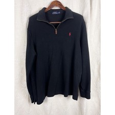 Polo Ralph Lauren cotton quarter zip pullover sweater black knit preppy classic