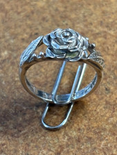 Vintage "A" Designer marked 925 sterling silver cut ROSE LEAF FLOWER RING size 6