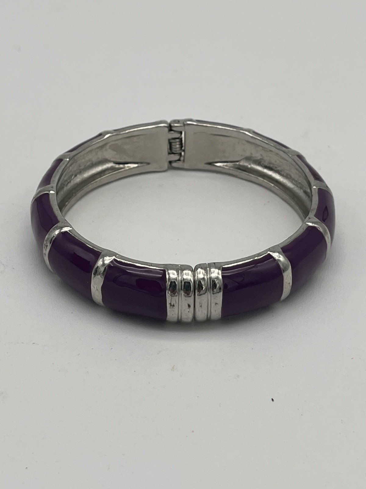Purple Enamel Silver Tone Clamper Bangle Bracelet 7