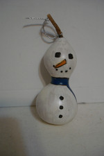 Christmas 3.5" Miniature Handpainted Gourd Snowman Ornament Folk Art Figurine