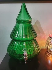 Green Glass 🌲 Christmas Tree Beverage Drink Dispenser Holiday Time 2.1 gallon