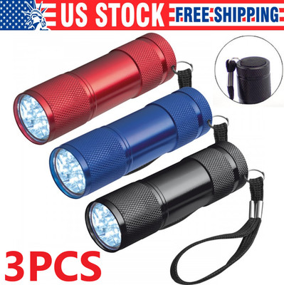3x 9LED White Light Flashlight Aluminium Mini Torch Outdoor Portable Travel Lamp