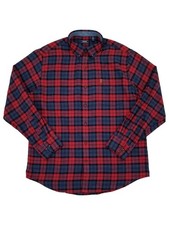 IZOD Mens Red  Blue Plaid Long Sleeve Button-Down Flannel Shirt Large