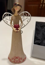 Valerie Parr Hill Christmas Winter Angel Holding RED HEART NEW IN BOX