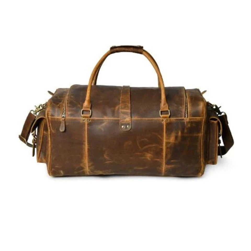 Handmade Buffalo Leather Duffel – Vintage Travel Gym Overnight Bag +Free Journal - Image 3 of 4