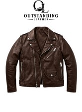 Men’s Leather Biker Jacket Black Brown Vintage Motorcycle Cafe Racer jacket OL