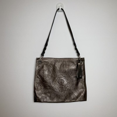 Brighton Valencia Leather Embossed Flower Tassel  Bronze Shoulder Bag