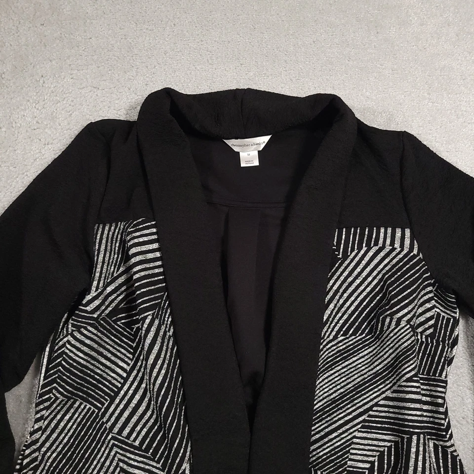 Christopher & Banks Open Front Blazer Jacket Women's Medium Black Silver Heavy - Image 3 of 4