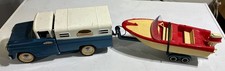 1960 s 130 TONKA Tonka Deluxe Fisherman Truck With Boat Motor And Trailer Nice