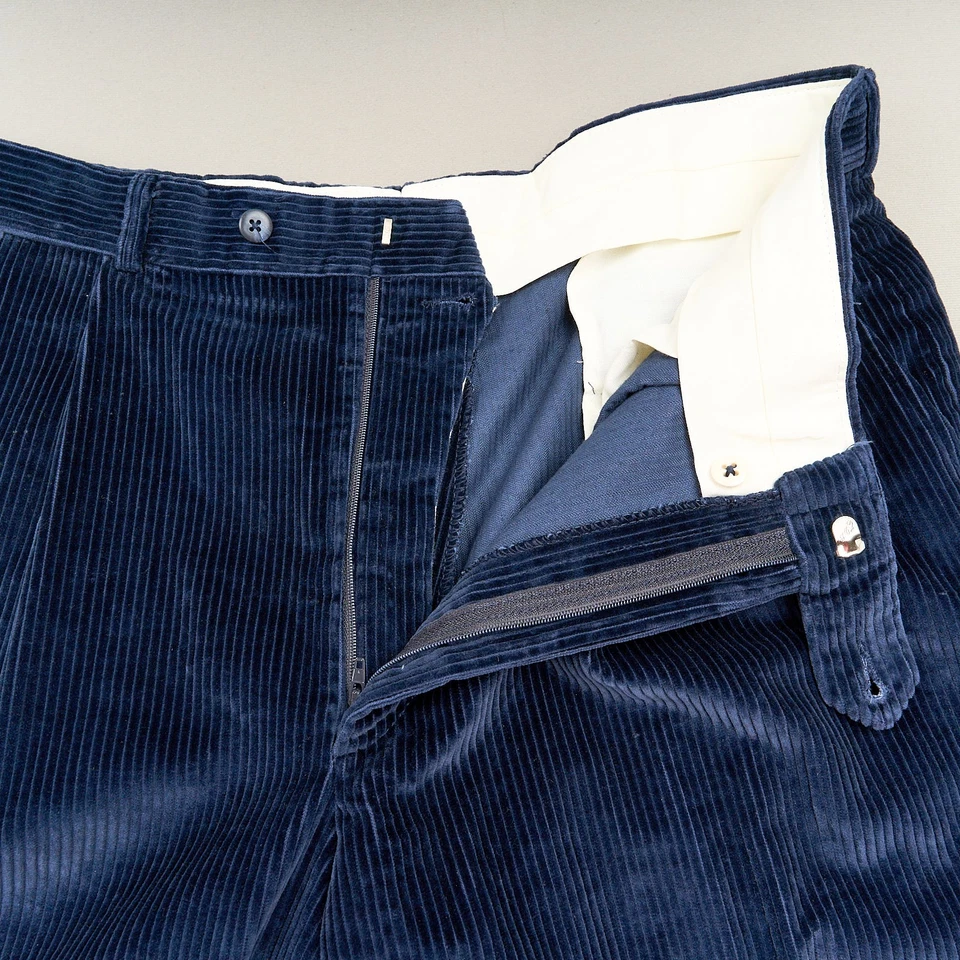 Pantalones de pana Berle para hombre 34x30 azul marino algodón ancho ballena plisado puños EE. UU. Foto 2 de 4