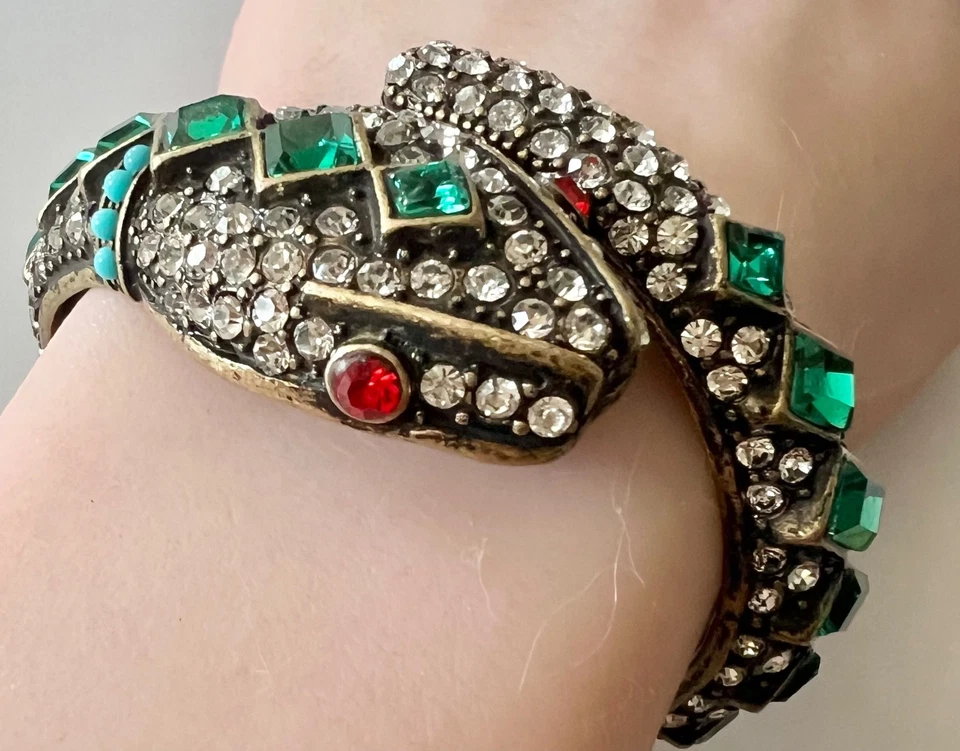 SNAKE Serpent Bracelet ruby turquoise emerald rhinestones KJL Kenneth J Lane - Image 3 of 4