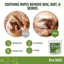 Pet MD Dog Ear Cleaner Wipes - Otic Cleanser for Dogs 100 Count