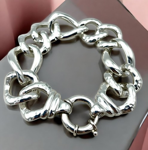 925 STERLING SILVER HAMMERED CURB LINK BRACELET 8" LIGHTWEIGHT 1563 - Picture 2 of 5