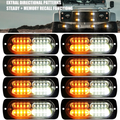 8X 12 LED Strobe Side Marker Light Amber White Hazard Beacon Emergency Flashing