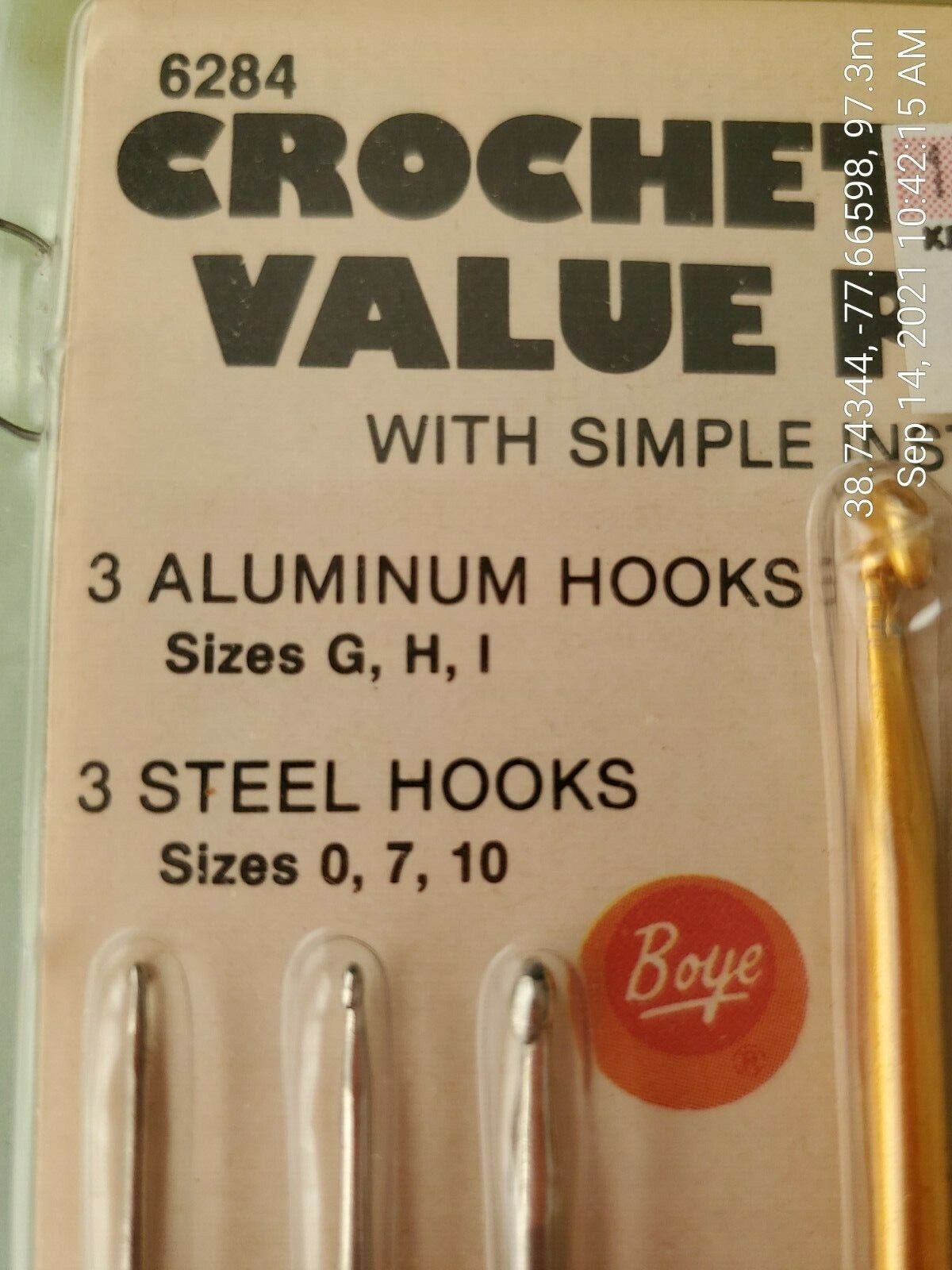 Boye Crochet Hook Set (total 6) Steel Sizes 0, 7, 10 & Aluminum Sizes