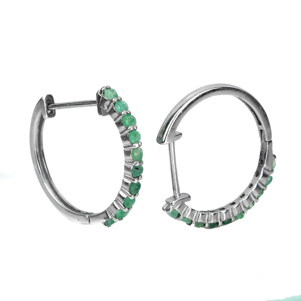 925 Sterling Silver Earrings Round Emerald Gemstone Jewelry - Image 3 of 4