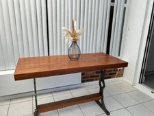 Iroko Wooden Console Table with Industrial Cast Iron Legs 