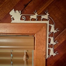 Christmas Door Corner Decoration - Santa and Reindeer - Laser cut - 11" X 11"