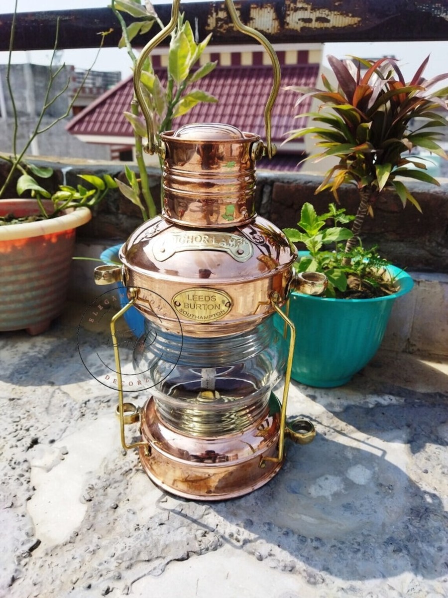 Brass & Copper Leeds Burton Anchor Oil Lamp Nautical Ship