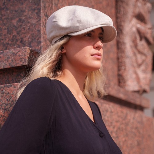 Sterkowski SHELBY Natural Linen Vintage Style Holiday Cap Newsboy Black / Beige - Picture 19 of 25