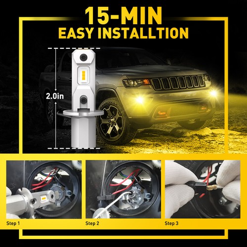 AUXITO 2PCS H3 LED Fog Light Bulbs Conversion Kit Super Bright DRL 3000K Yellow - Picture 3 of 10