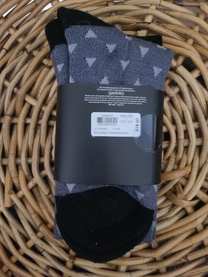 Victoria' Secret ROSA Calcetines Hasta la Rodilla Negros Grises con Patrón de Triángulos Nuevos con Etiquetas OS Foto 4 de 4