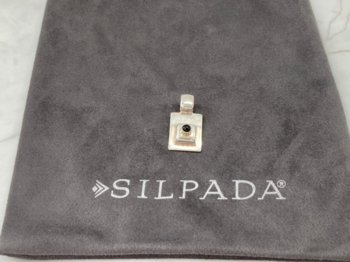 Silpada Black Onyx Stone Button Square Sterling Silver Pendant Charm Enhancer