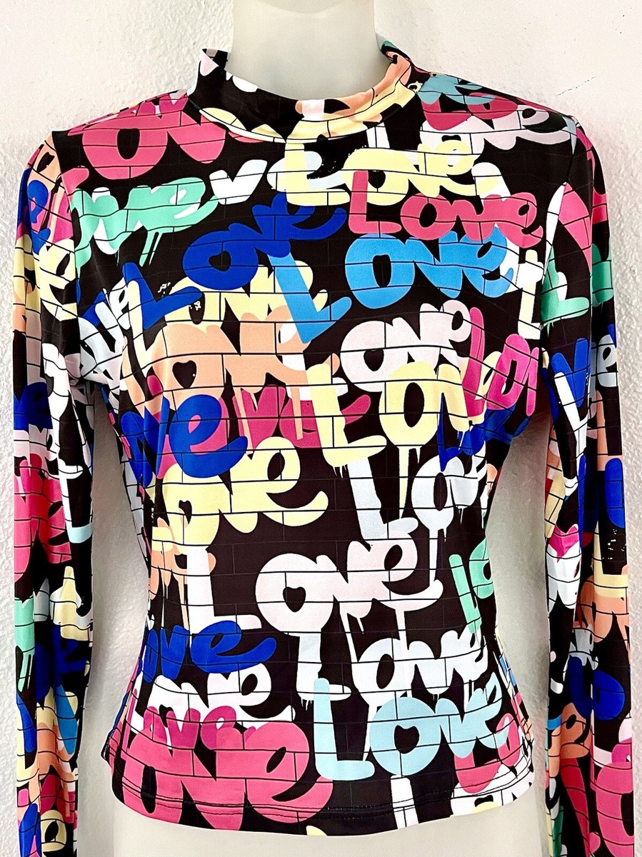 L.O.V.E. 💕GRAFFITI /LONG SLEEVE STRETCHY T SHIRT/TOP~MEDIUM