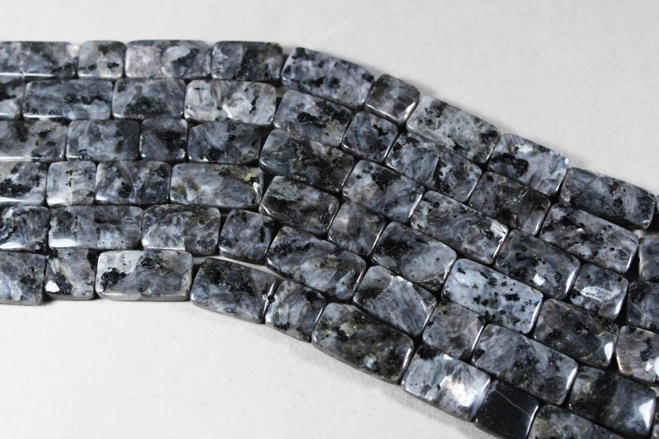 BLACK LABRADORITE LARVIKITE 25-13x13MM LONG & SHORT MIX RECTANGLE BEADS 16" STR - Image 4 of 4