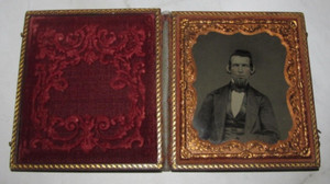 Antique Cased Daguerreotype Photograph Creepy Man Possibly Blind Encased Vintage