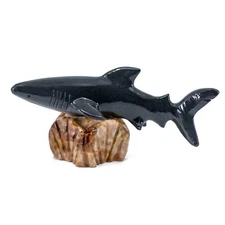 Unique Hand Carved Marble Stone Gray Shark Figurine Carving 5.25" Long New