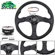 14" 350mm Flat Dish Black Racing Steering Wheel with Ball Quick Release Adapter