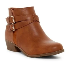 Top Moda Chase-1 Elastic Panel Block Heel Dual Buckle Decor Tan Ankle Boot 10