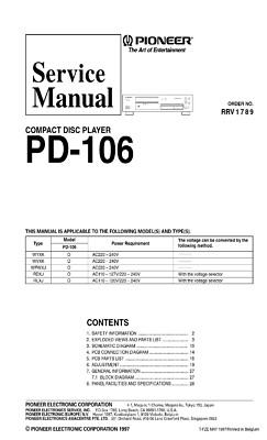Service Manual-Anleitung für Pioneer PD-106 