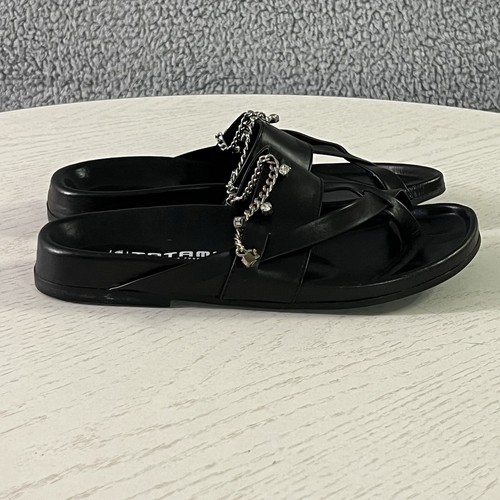 Tatami Sandals Womens 38 / 7 Black Birkenstock Gem Chain Glam Toe Loop Slides - Picture 4 of 16